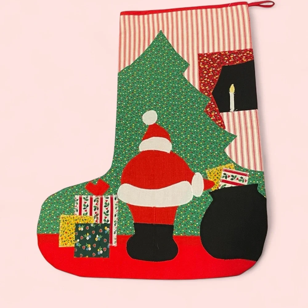 Vintage giant patchwork Christmas holiday stockings set of 2 patchwork cottage